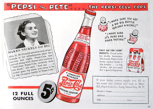 1940s Magazine Advertisement With Cursive Pepsi Logo