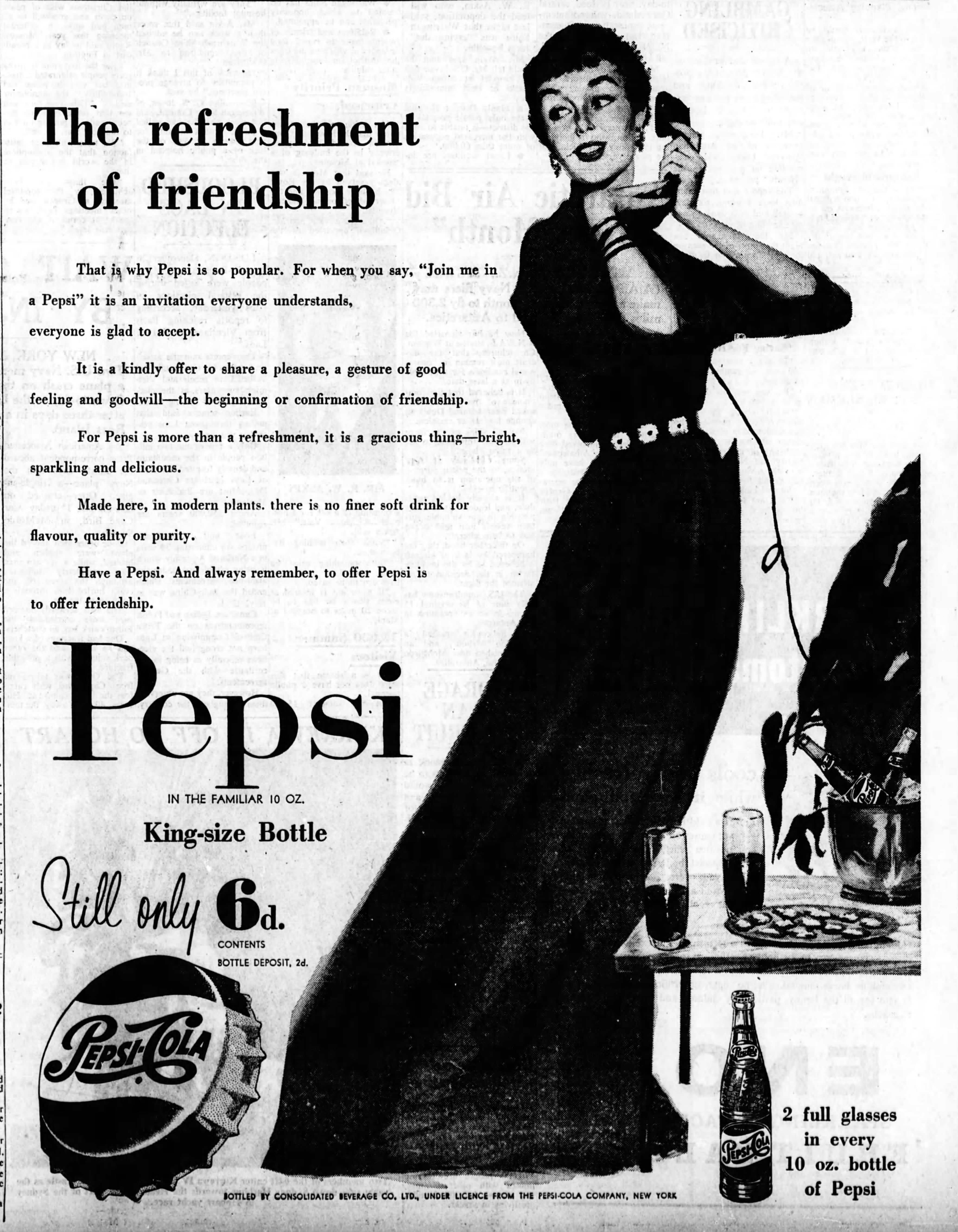 Advertisement Featuring the Bottle Cap in the Logo, cir 1955