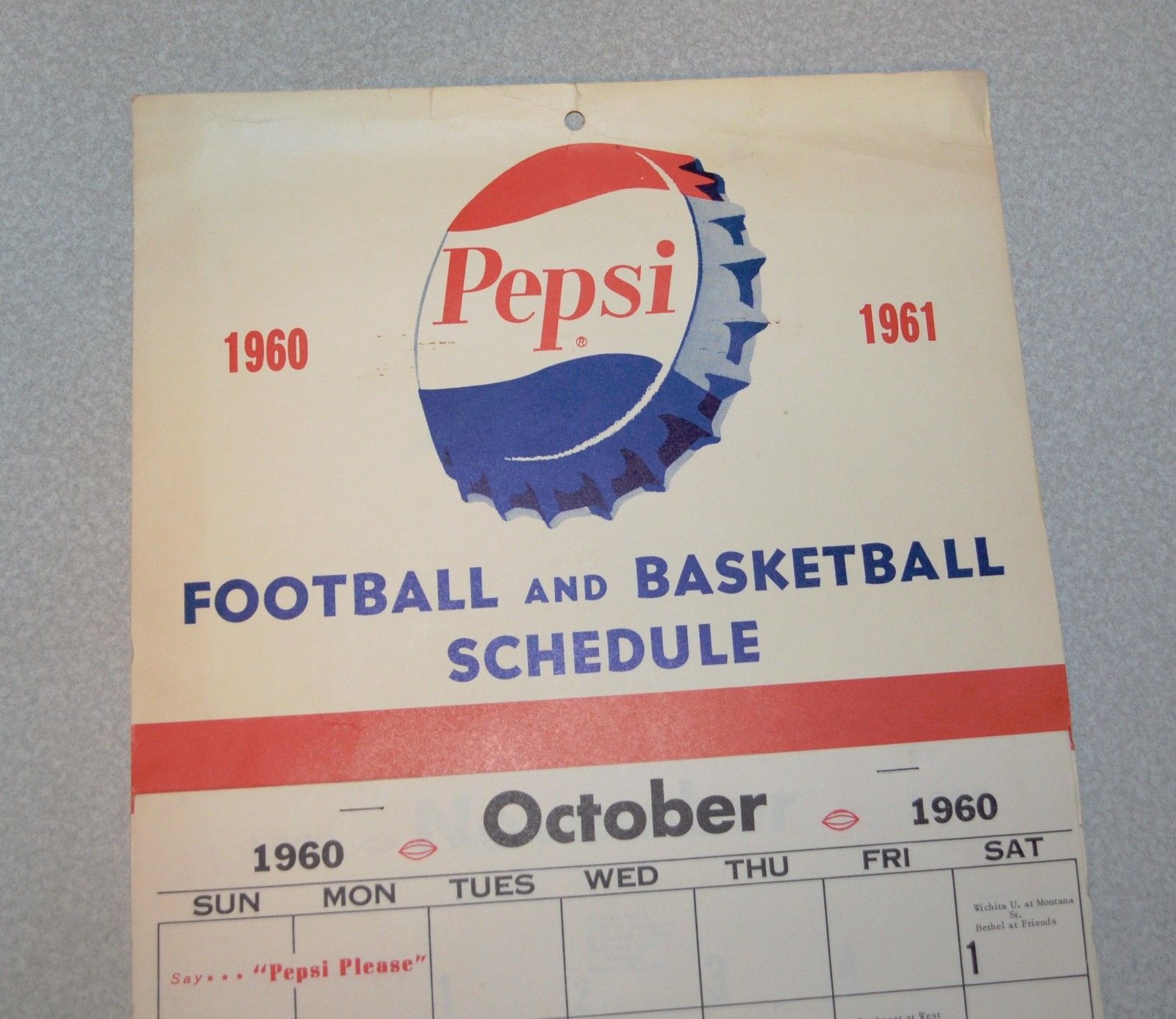 A 1960s Football / Basketball Schedule, Featuring a Simplified Bottle Cap Logo 